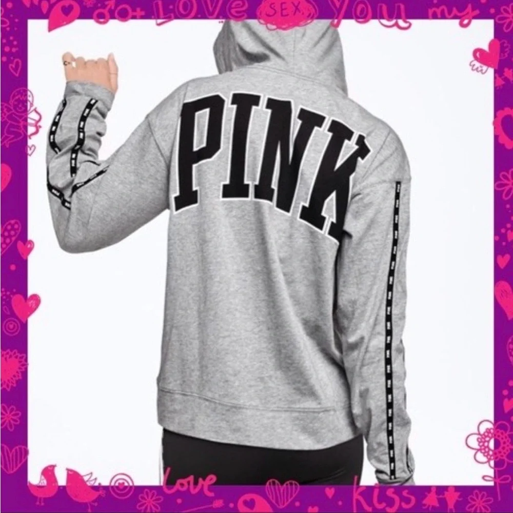 VS PINK 💜CAMPUS LOGO LIGHTWEIGHT LS HOODED TOP - Picture 1 of 7